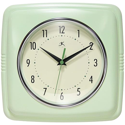 Infinity Instruments Retro Wall Clock – 9 Inch Square Silent Non Ticking Mid Century Modern Clock –