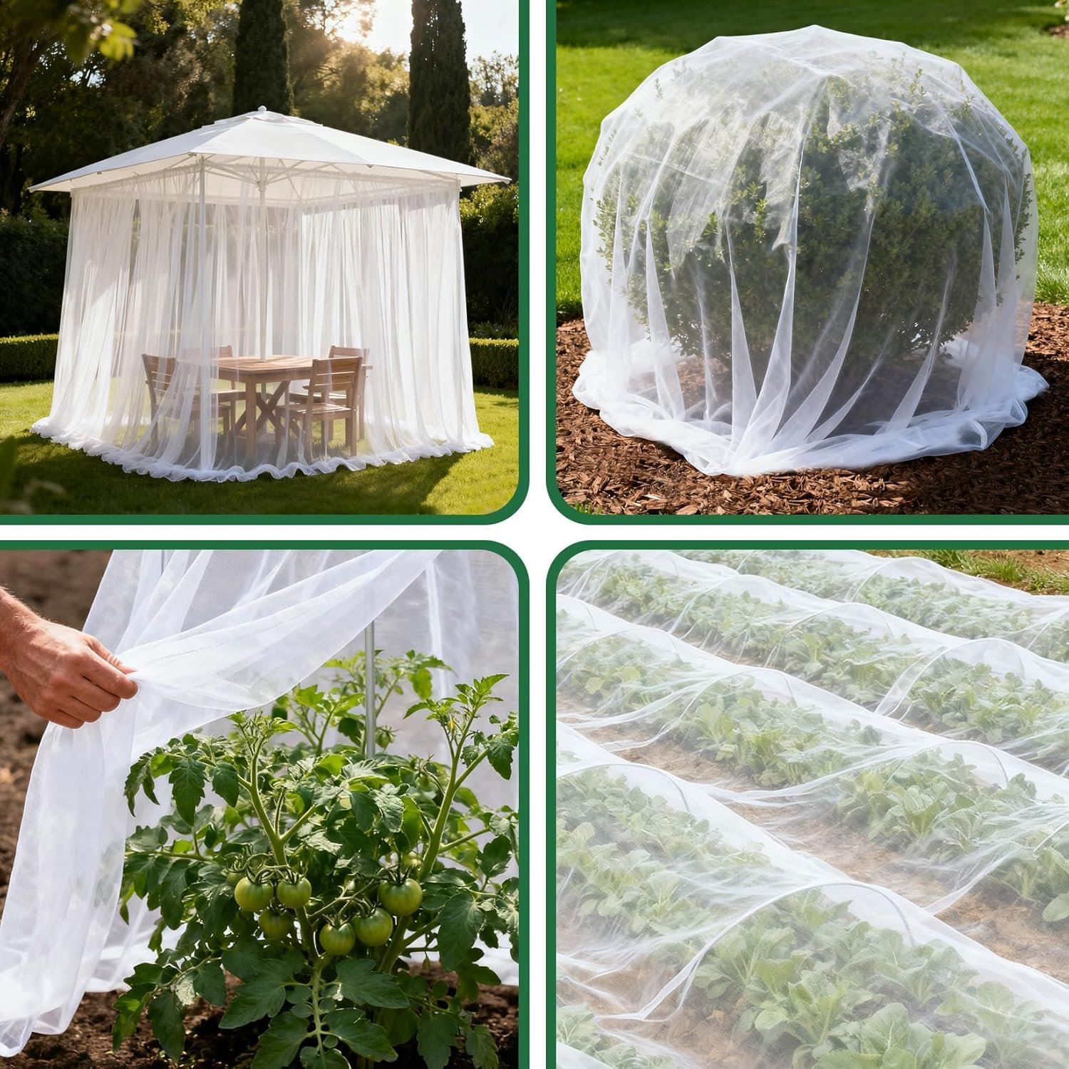 Jojoka 2 Roll Garden Mesh Netting Barrier, 10x33 Ft & 10x50 Ft Reusable Plant Protection Netting, White Garden Net for Vegetables, Fruit Trees, Blueberry Bushes, Vines, Row Cover, Plant Protector