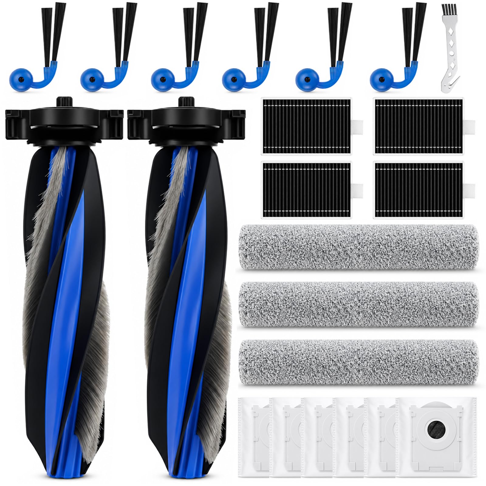 22 Stück Zubehör für Ecovacs Deebot T90 PRO Omni / T90 Omni / X12 PRO Omni Saugroboter | 2 Hauptbürste, 6 Staubbeutel, 4 Filter, 3 Roller Wischwalze, 6 Seitenbürsten