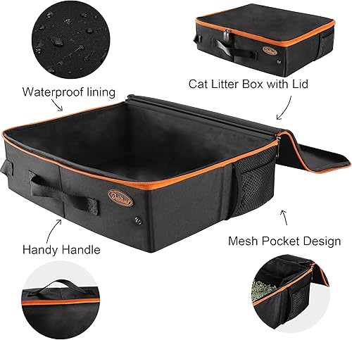 Miniatura 2 de Caja de arena portátil de viaje con tapa, caja de arena móvil plegable para gatos para gatos medianos y gatitos al aire libre, caja transportadora