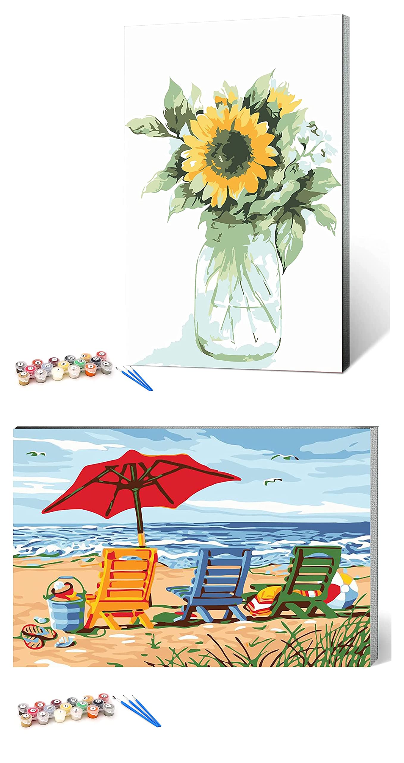 Ginkko Paint by Numbers for Adults Kids Beginners with Wooden Frame Easy Acrylic on Canvas 9x12 inch with Paints and Brushes, Flower(Include Framed 2pc)