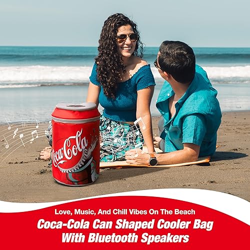 Miniatura 3 de Bolsa enfriadora con forma de lata de Coca Cola con altavoz Bluetooth, tiempo de reproducción de 5 horas, correas ajustables, cremalleras, tela