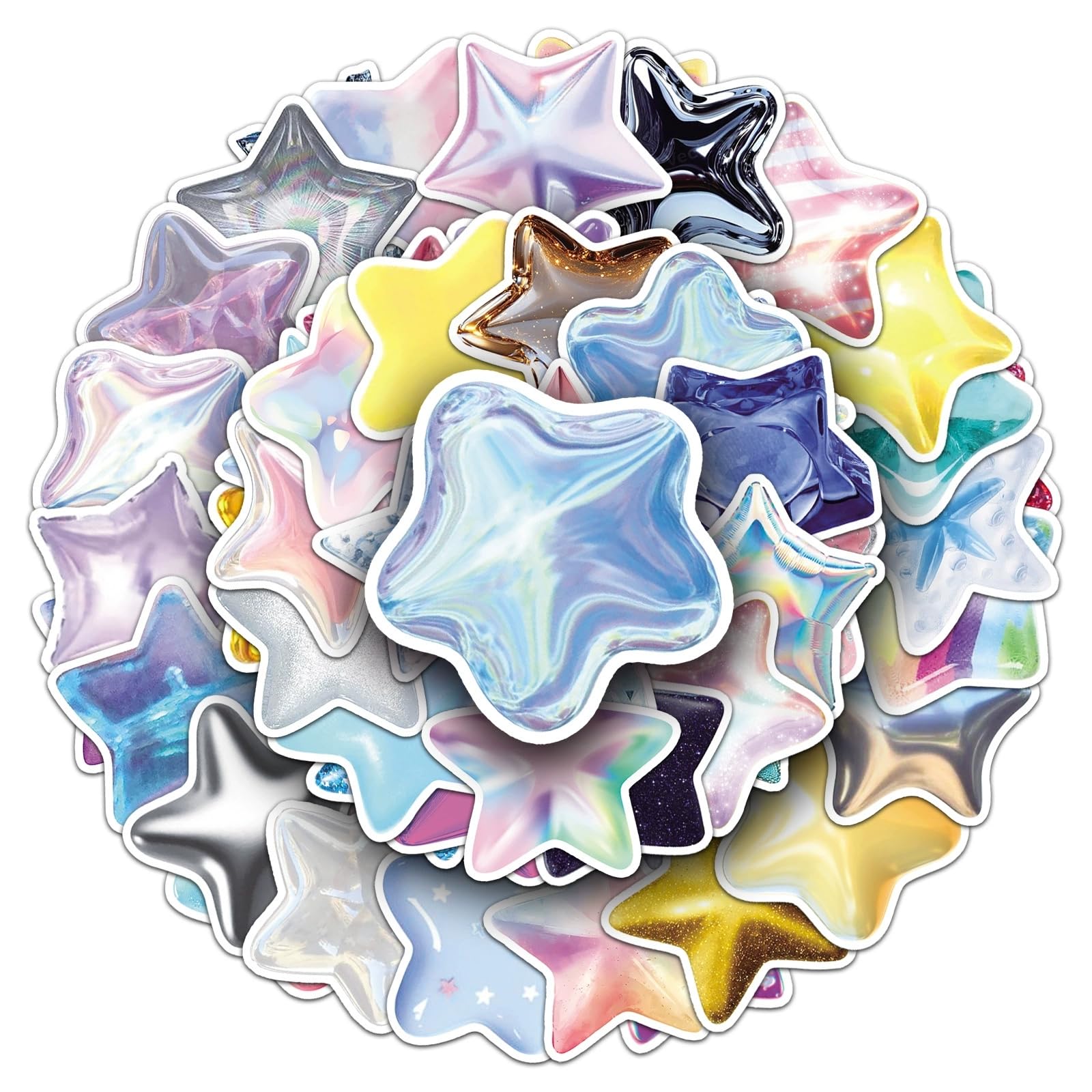 50Pcs Holographic Star Stickers,Waterproof Vinyl Shimmering Celestial & Kawaii Aesthetic Stickers for Journaling,Laptop,Water Bottle,Planner,Scrapbook,Phone Case,Tumbler,DIY Decor for Star Lovers