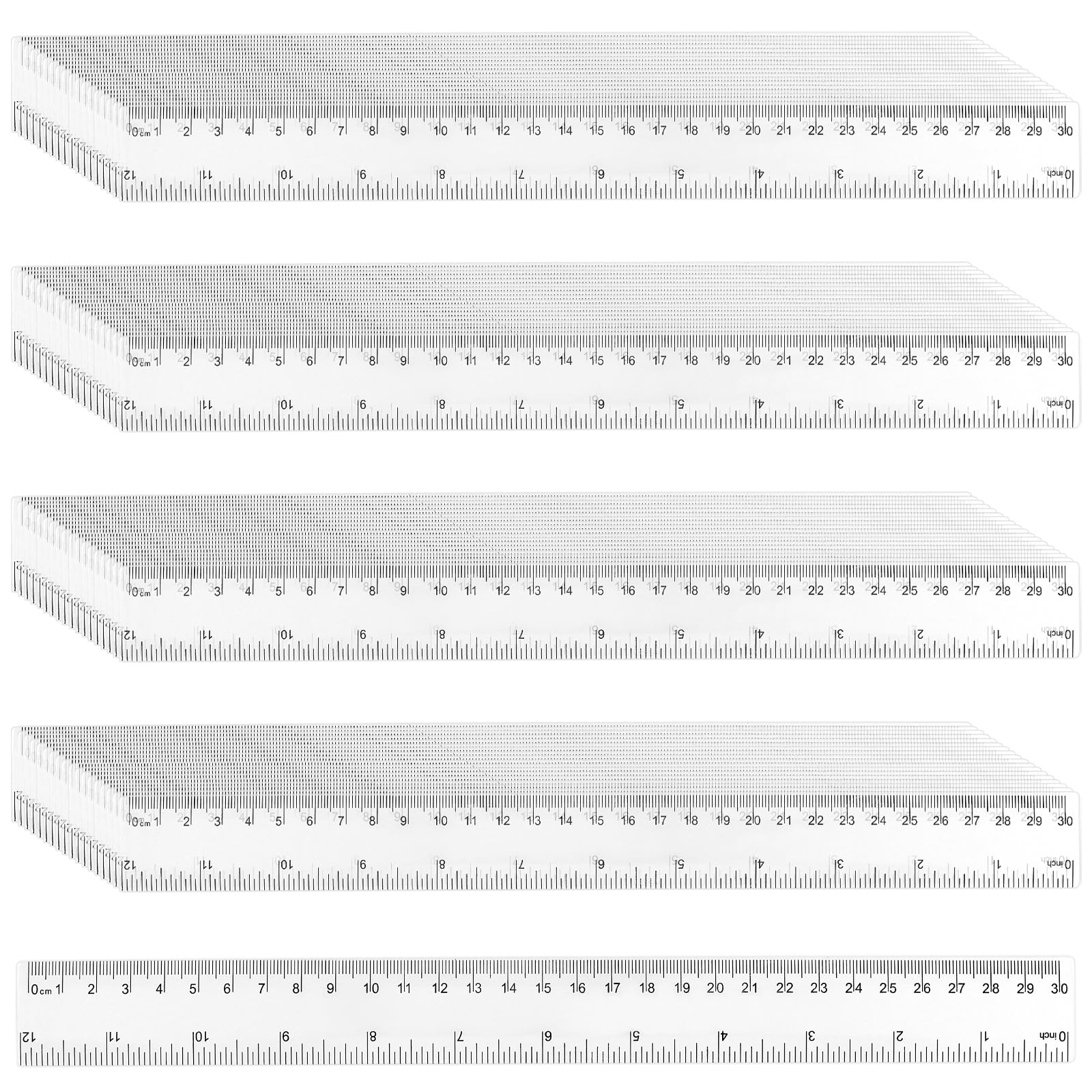 TAICHEUT 72 PCS 30cm/12 Inch Clear Plastic Rulers Bulk, Transparent Straight Rulers for Drawing Design, Measurement