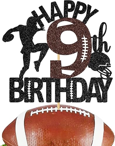 Miniatura 1 de Decoración para tartas de fútbol americano de 9 cumpleaños, decoración de fiesta de cumpleaños de 9 años para niño