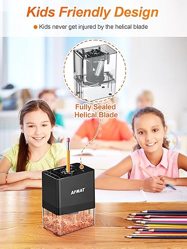 Miniatura 5 de AFMAT PSA8 - Sacapuntas eléctrico totalmente automático, sacapuntas de colores pequeños, sacapuntas manos libres para lápices de 0.315 in, bueno