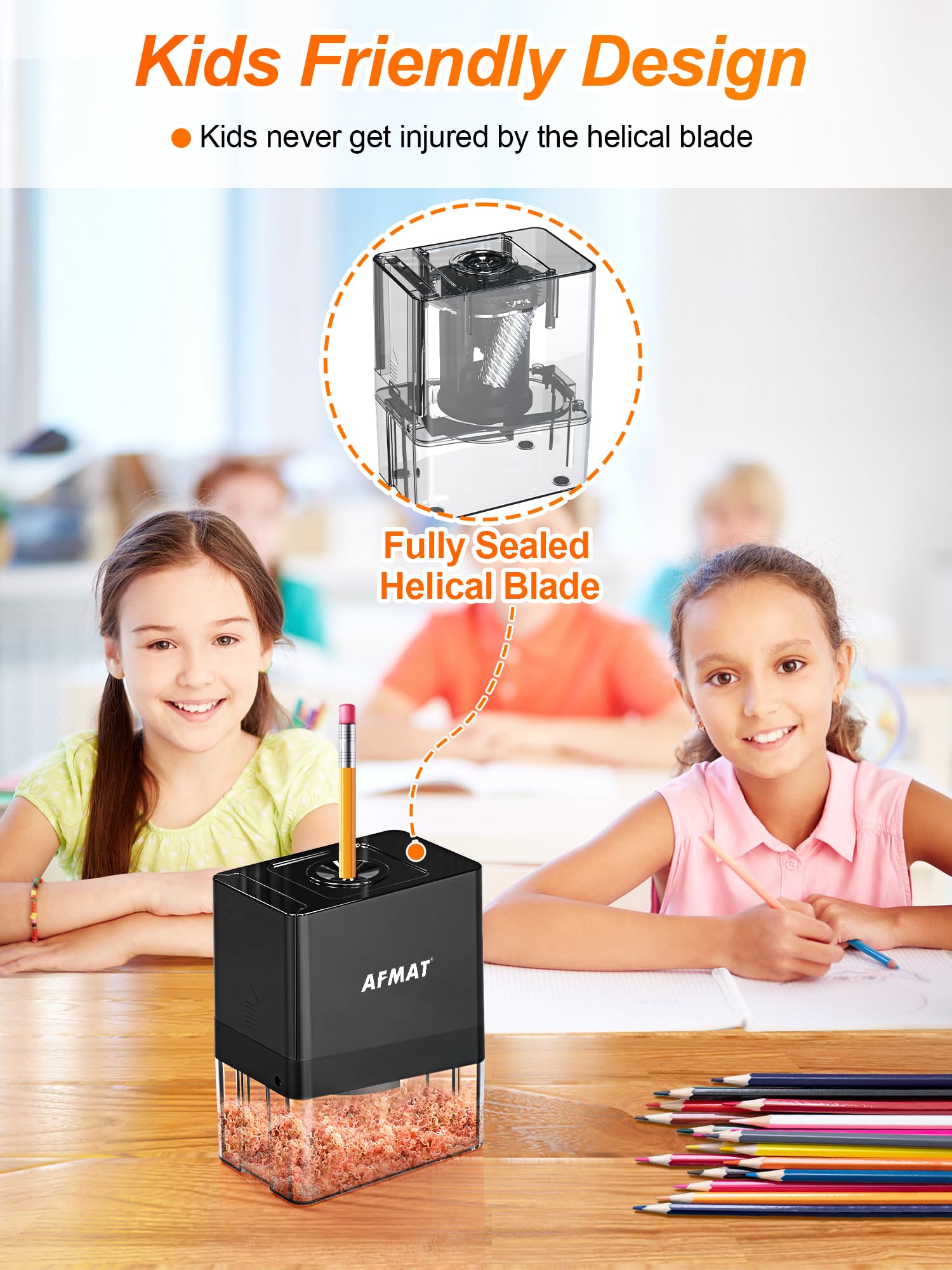 Taille-crayon électrique 2 Trous - Pour Crayons 6-12 Mm, Avec Bac à Copeaux, Alimentation Piles AA