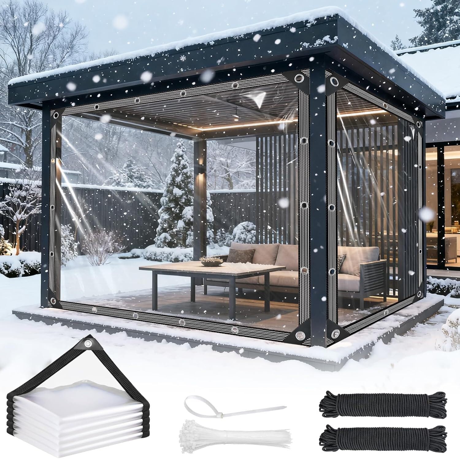 Clear Tarps Heavy Duty Waterproof - 7x10ft Clear Tarps with Grommets - 14mil Thickened Transparent Plastic Vinyl Tarp for Patio Porches Greenhouse Chicken Coop Cover, with Fixed Accessories