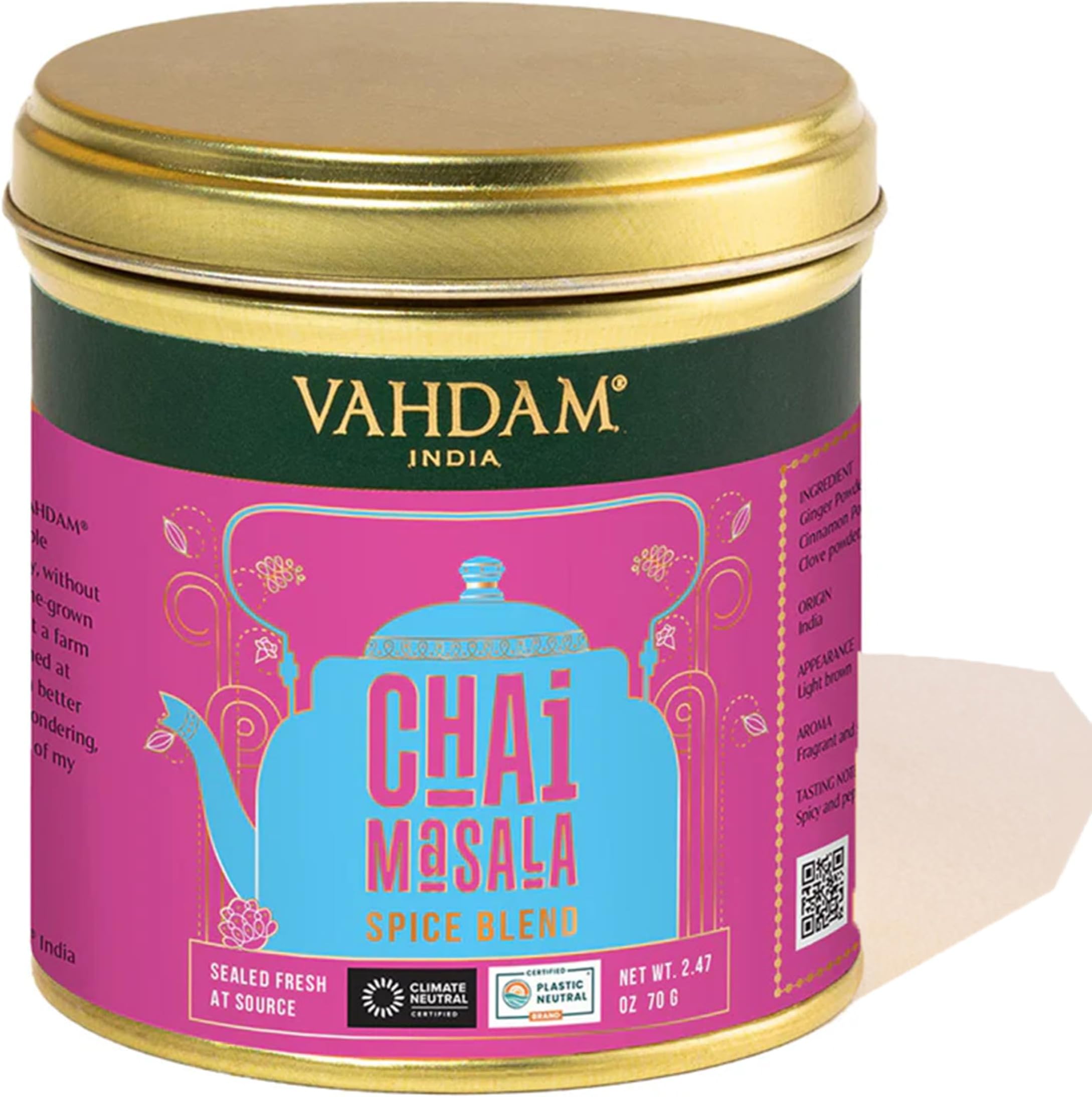 VAHDAM, Chai Masala Powder (2.47oz/70g) Traditional Indian Chai Spice Blend | Non-GMO, Gluten-Free | Cinnamon, Clove, Cardamom, Black Pepper & Nutmeg | Direct from India | Premium Spice Jars