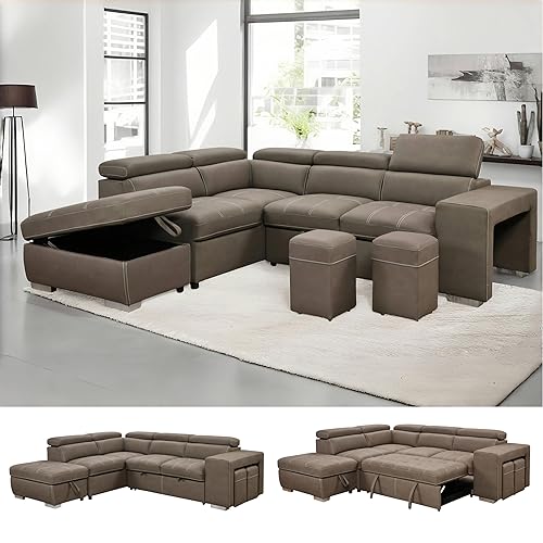 THSUPER 104'' Microfiber L Shaped Sectional Sleeper Sofa Couch with