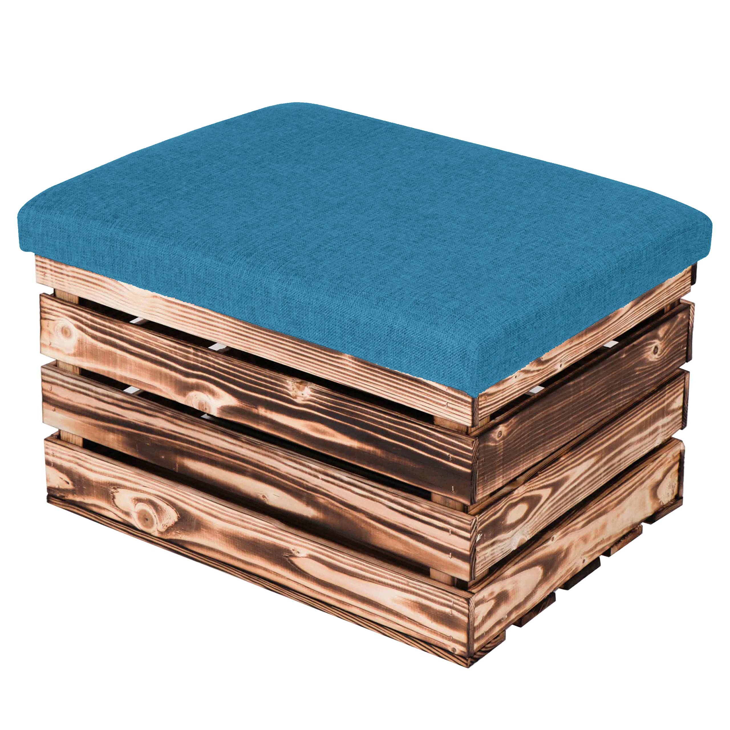 Sgabello In Legno Per Cassa Di Vino - 50x40x30 Cm, Con Cuscino Blu