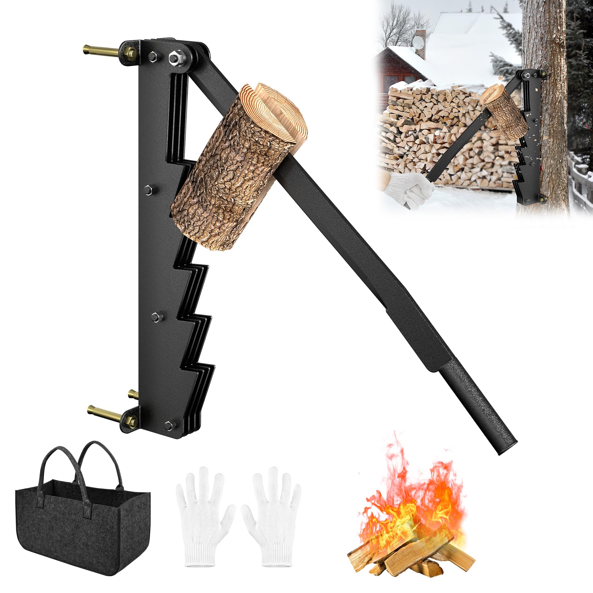YRHome - Spaccalegna manuale per legna da ardere, spaccalegna a parete, spaccalegna a mano, seghetto per legno, spaccalegna per legni teneri con guanti antiscivolo e borsa in feltro per campeggio