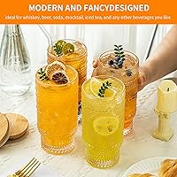 Vista 3 de KEMORELA - Juego de vasos elegantes de alta copa - Vasos XL de 16 oz - Bebidas mixtas, café helado, cerveza, jugo, agua - Diseños de nudos y cuentas