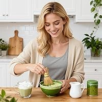 Vista 6 de Batidor de bambú matcha, hecho a mano, orgánico tradicional japonés, agitador de matcha, accesorio para preparación de té verde (100 puntas)