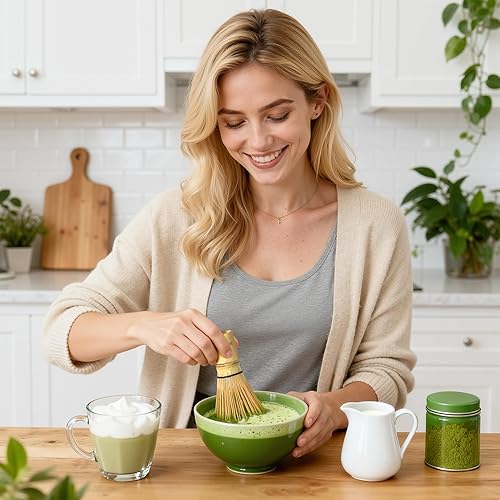 Miniatura 6 de Batidor de bambú matcha, hecho a mano, orgánico tradicional japonés, agitador de matcha, accesorio para preparación de té verde (120 puntas)