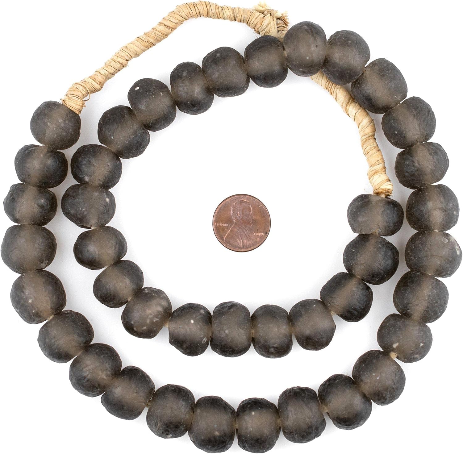 The Bead Chest African Recycled Glass Beads – Handmade in Ghana – Groundhog Grey 18mm Strand for Jewelry Making, Crafts, and Home Decor I Approximately 38 Beads