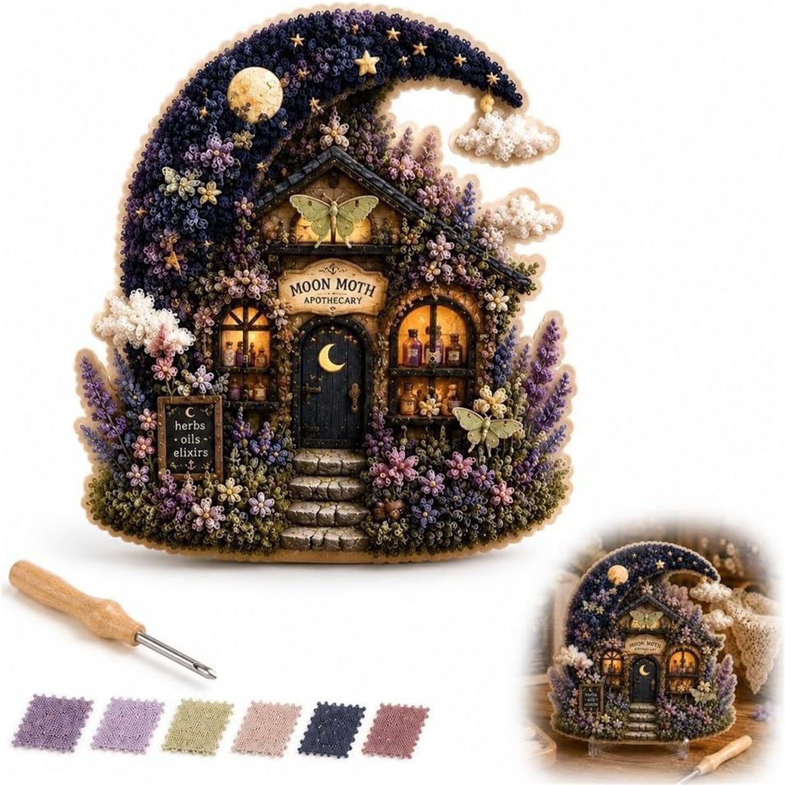 Guuzetu #C Whimsical Village 3D Fabric Poke Art Kit Mushroom Cottage Craft (#C)