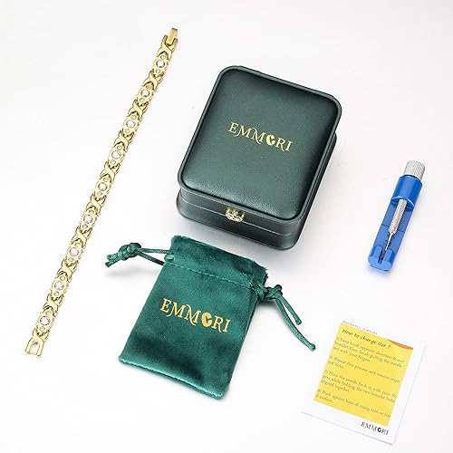 Vista 23 de Pulsera magnética ultra resistente para mujer, 3,500 gauss por imán, pulsera de cristal, longitud ajustable, pulseras magnéticas (oro rosa) Oro