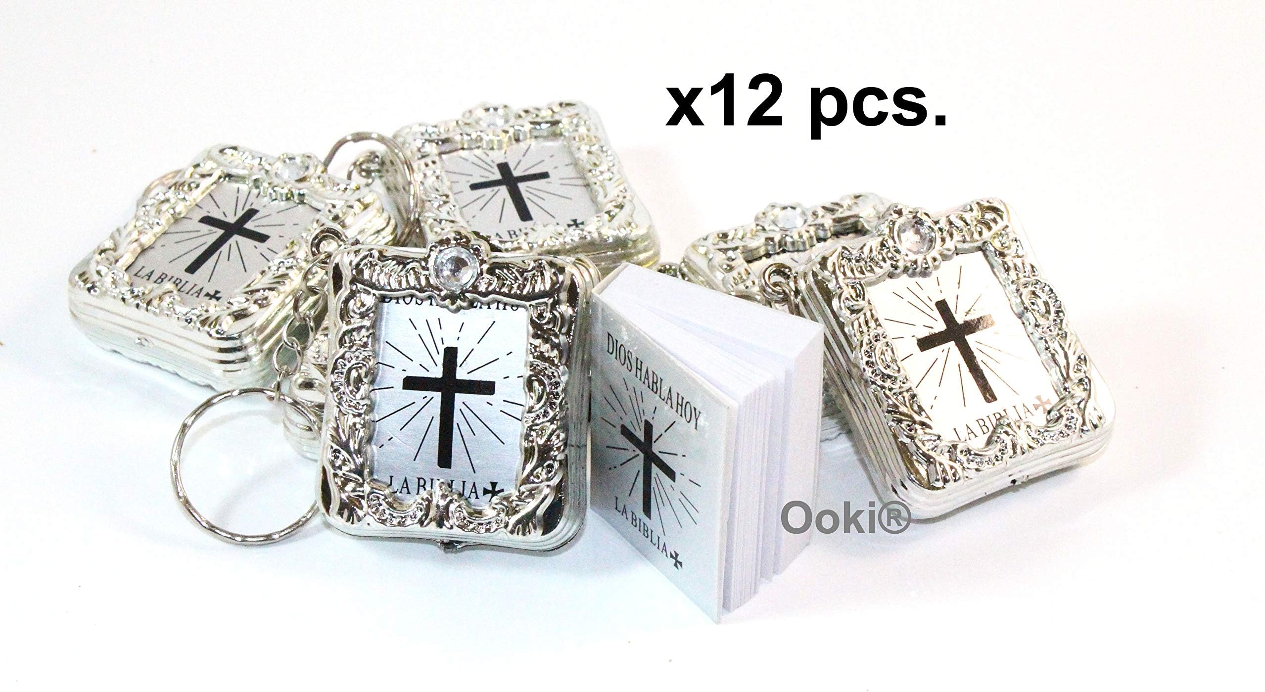 12 Silver Mini Holy Bible Book 3D Pendant Keychain Party Favor Christian Religious Favor Prayer Key Chain Holder Charm Ring La Biblia