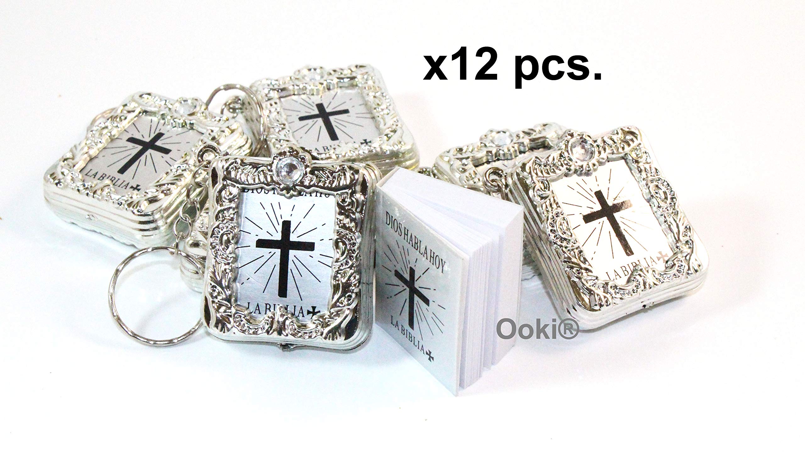 12 Silver Mini Holy Bible Book 3D Pendant Keychain Party Favor Christian Religious Favor Prayer Key Chain Holder Charm Ring La Biblia