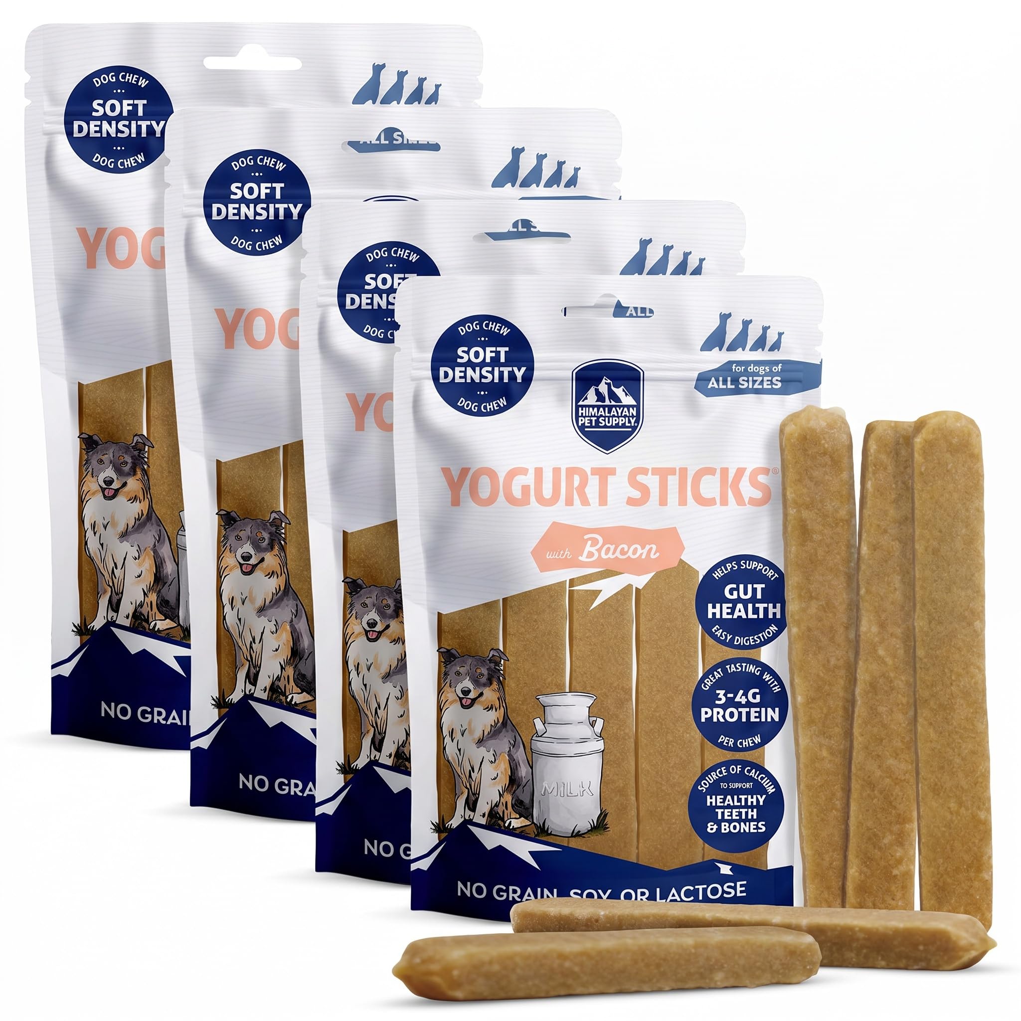 Himalayan Dog Chew Yogurt Sticks, Bacon Flavor, 5 Pieces, Pack of 4 | Prebiotic &amp; Probiotic | Grain-Free | USA Made