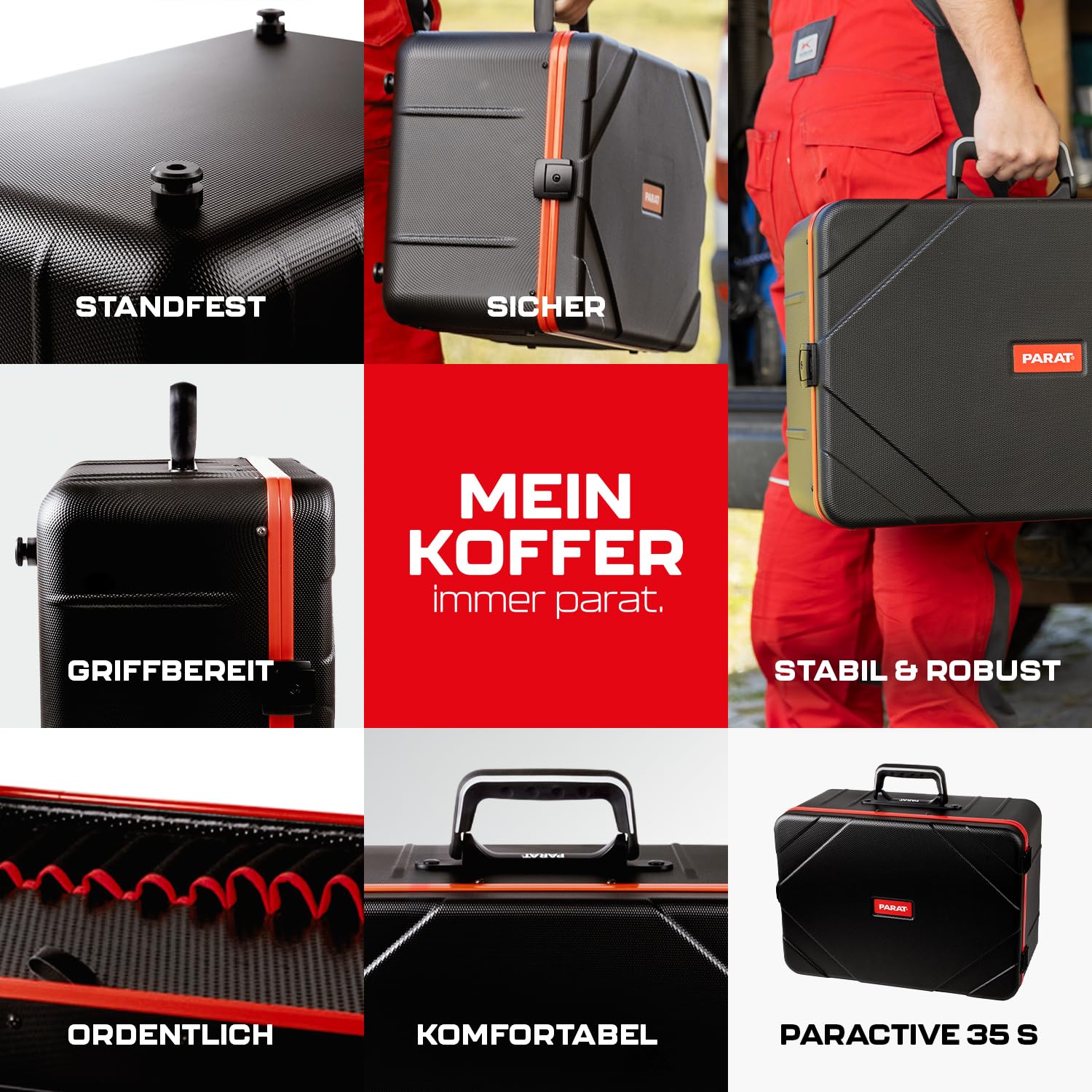 PARAT PARACTIVE 35 S walizka narzędziowa pusta 35 l | designerska walizka na narzędzia z aluminiową ramą i dolną miską XL | wysokiej jakości walizka na narzędzia z nylonowymi przegródkami i kieszenią
