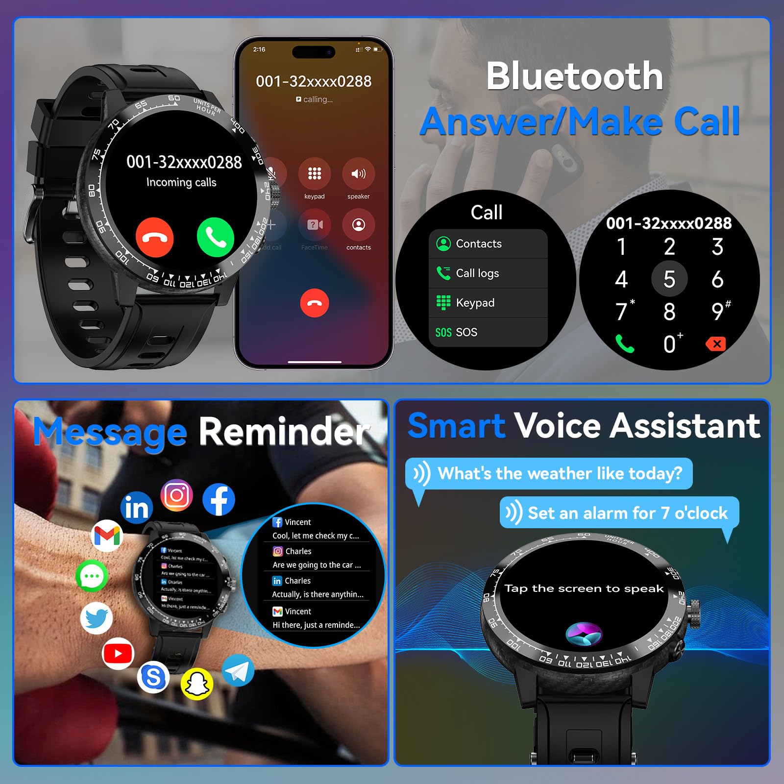 Smartwatch Uomo Donna con GPS, 1.508 AMOLED Orologio Smartwatch con Chiamata Telefoniche, 170+ Modalità Sport, Monitoraggio Cardio/Sonno/SpO2, Impermeabile Fitness Tracker per iOS e Android