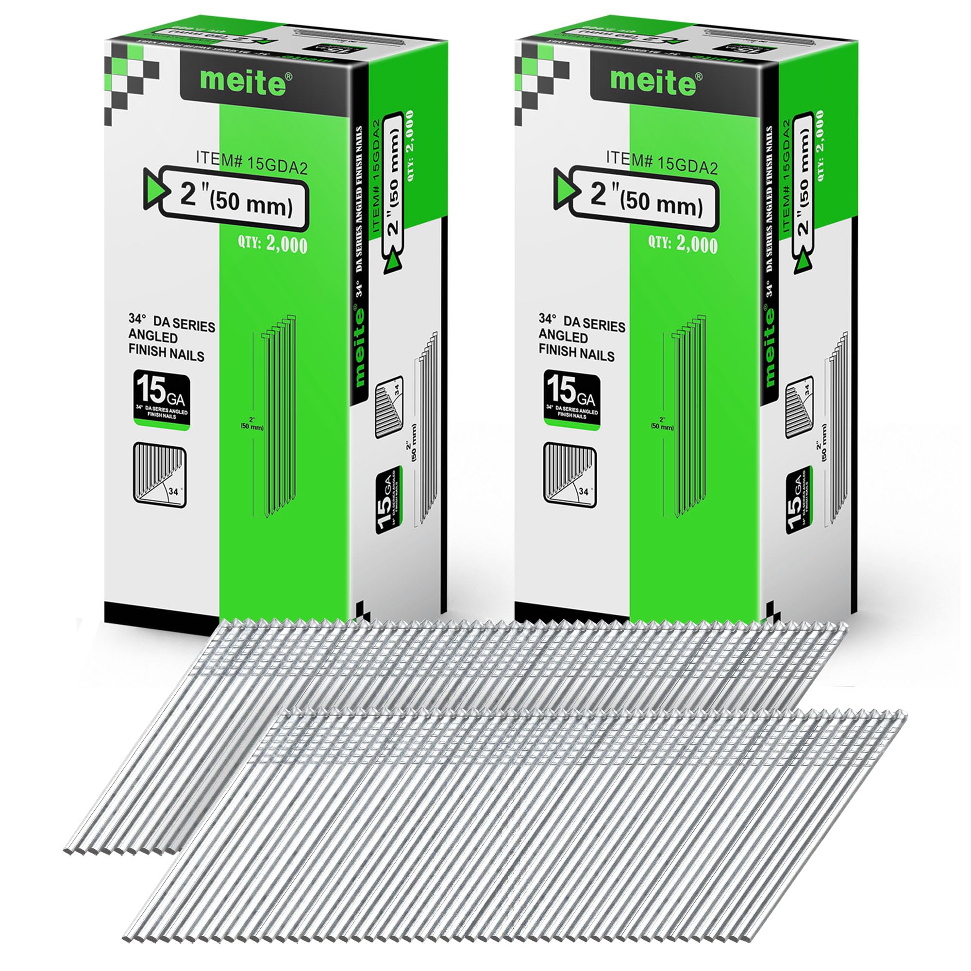 meite 15 Gauge Angled Finish Nails 2 Inch 34 Degree Galvanized 4,000PCS