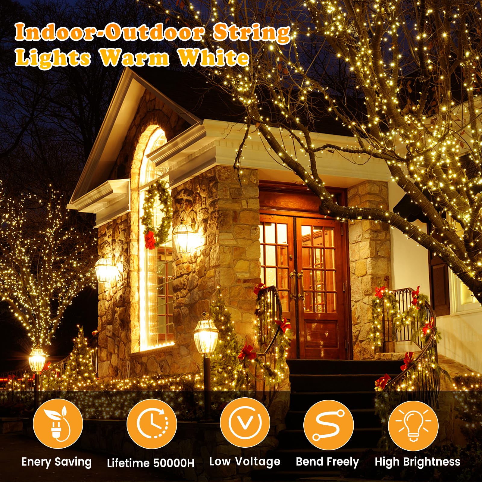Elegear Luci Natale Esterno 100 Metri, Luci Albero di Natale 1000 Led 8 Modalità Catena Luminosa LED Impermeabile Filo Luci Esterno per Camere da Letto Giardino Feste Matrimonio, Bianco Caldo