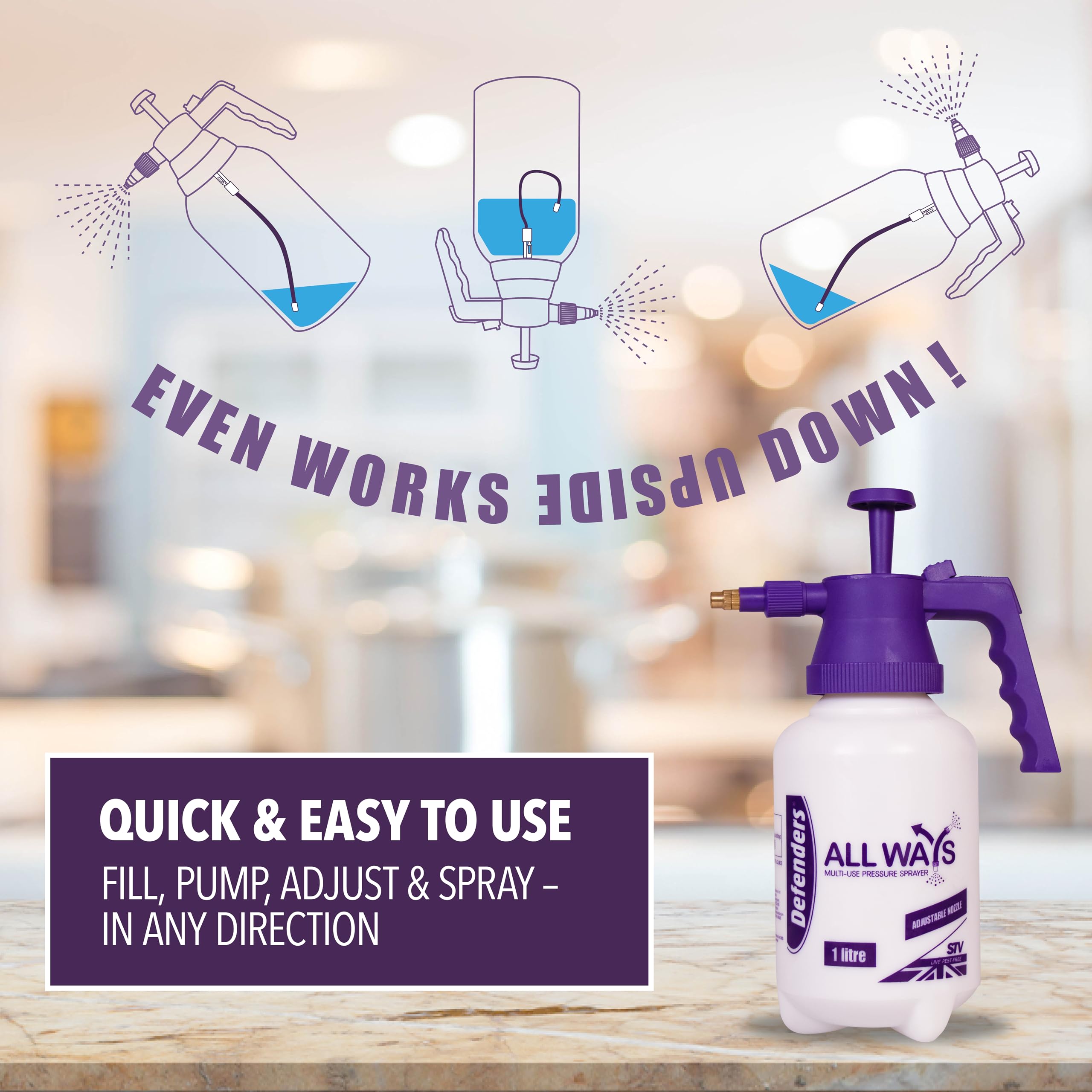 Defenders All Ways Multi-Use Pump Action Pressure Sprayer – 1 L, Adjustable for Home & Garden Use - Indoor Plants, Cleaning, Outdoor, Garden, Fertilisers, Pesticides & Weed Killers — view 7