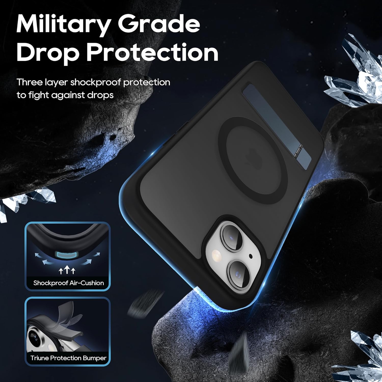 Magnetic Case for iPhone 15 Case with Stand, Slim Kickstand with Screen Protector Compatible with Magsafe Shockproof Translucent Matte Cases Phone Case Cover 6.1-Inch (2023), Black - Image 6