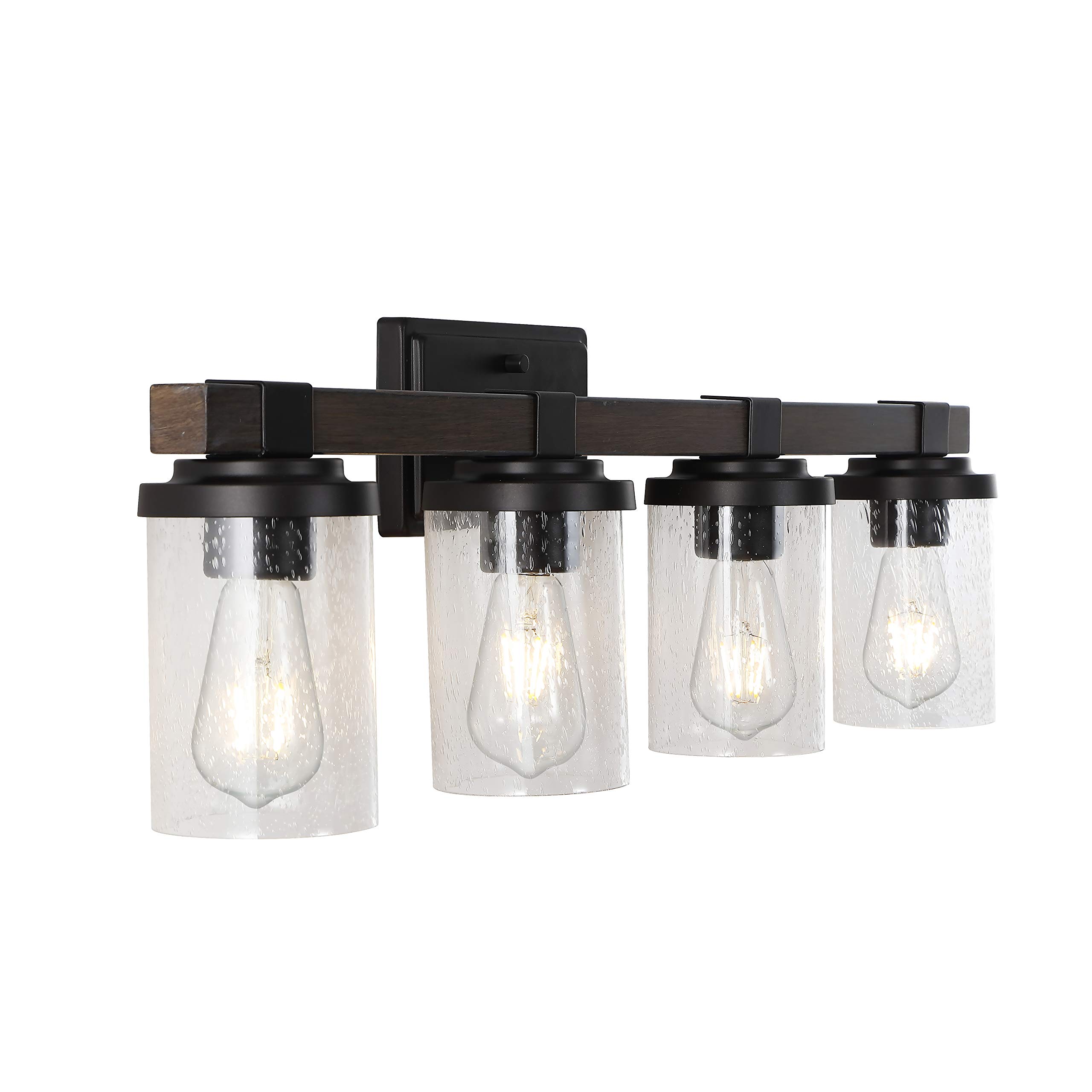 JONATHAN Y Rustic Farmhouse Vanity Light - 4-Light Iron With Seeded Glass, Oil Rubbed Bronze, 2700K LED