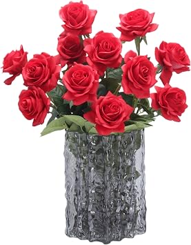 LINFEI Artificial Rose, 12PSC,Red, Touch Artificial Flower Bouquet