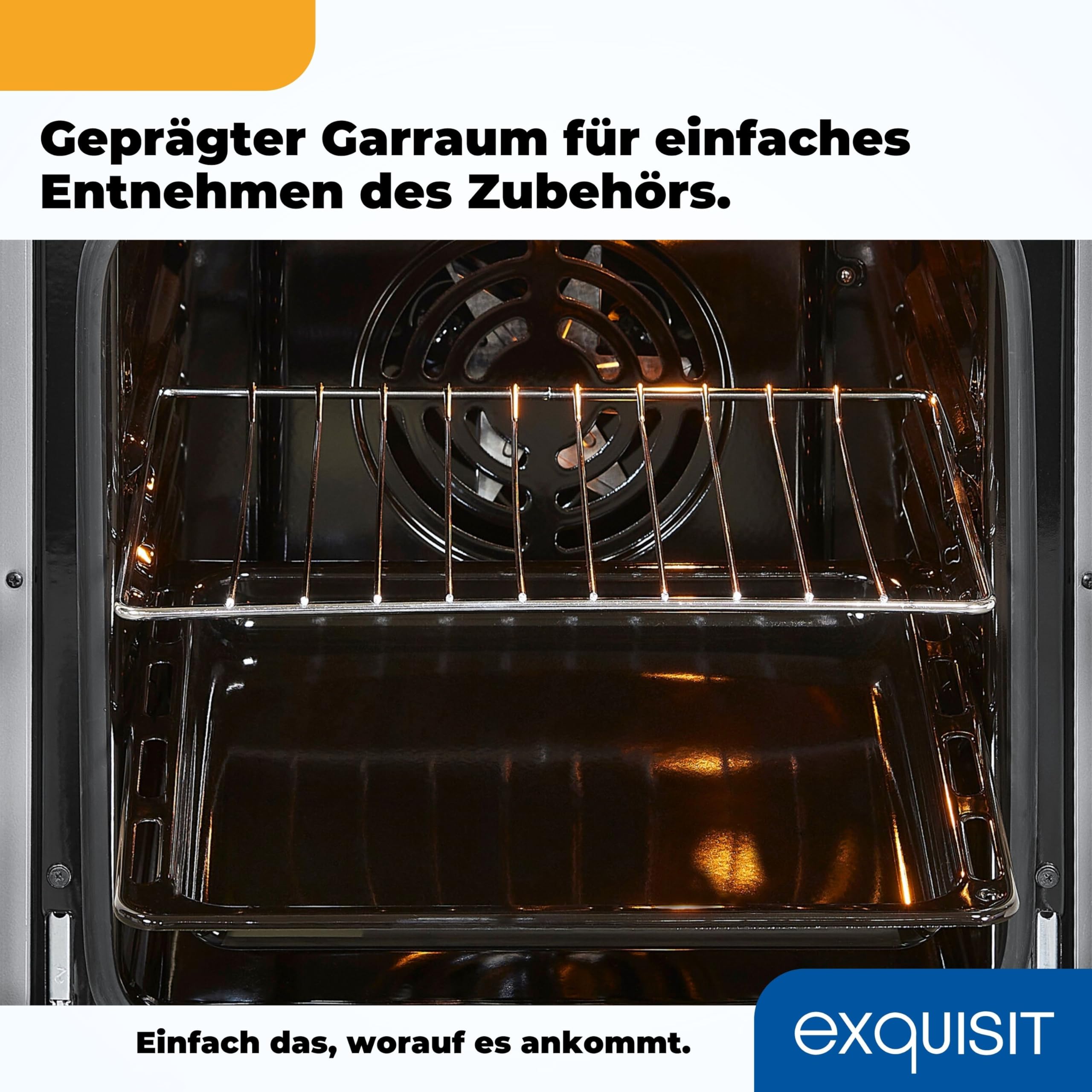 Exquisit Standherd 50 cm ECM 5-4.1 BZ Inox Elektroherd mit Glaskeramik-Kochfeld Umluft Grill 46 L Backofen Energieeffizienzklasse A