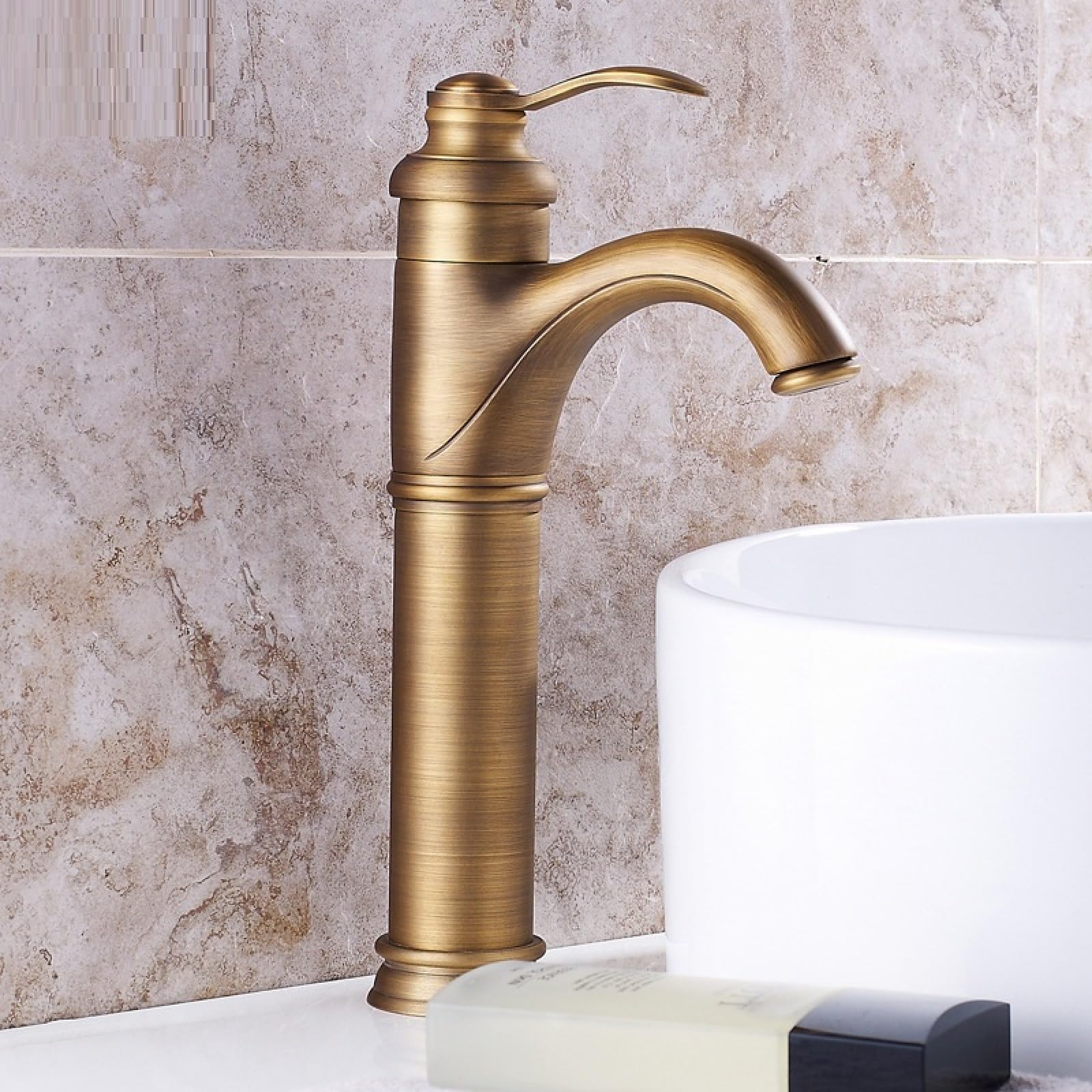 Fanjubei High Brass Antique Teapot, Hot And Cold Mixed Water Basin Faucet, Tall