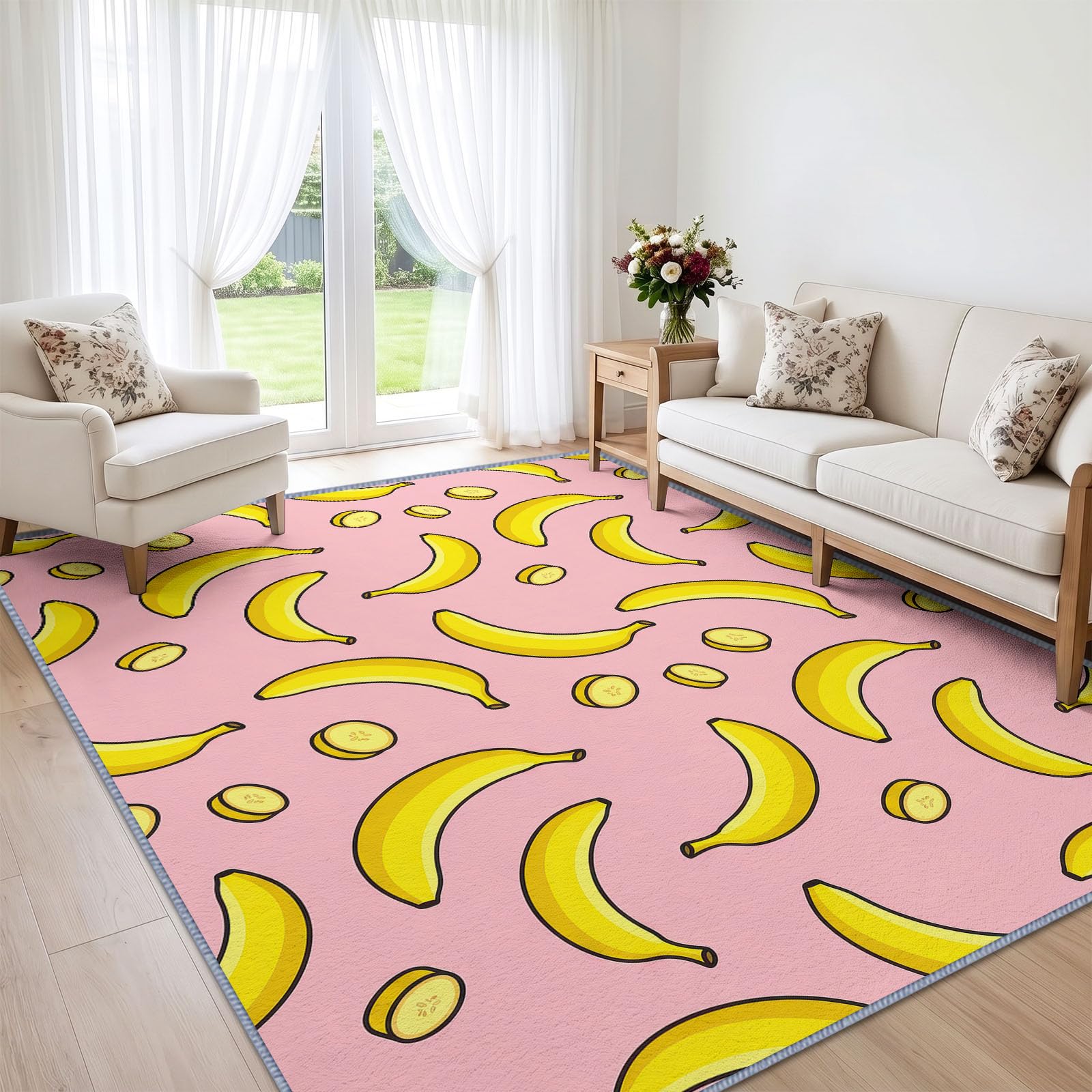 Bonita alfombra con estampado de plátano para sala de estar, 80 x 150 cm