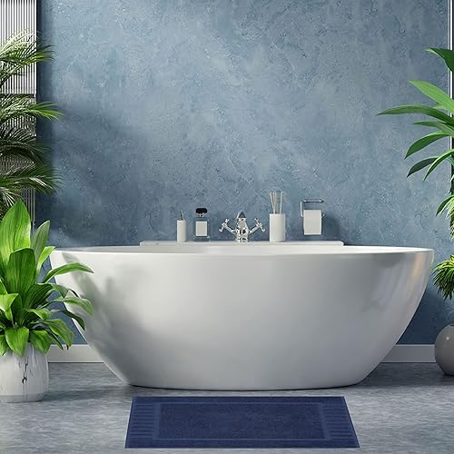 White Classic Luxury Bath Mat Floor Towel Set - Absorbent Cotton Hotel Spa Shower/Bathtub Mats [Not a Bathroom Rug] 22"x34" | 2 Pack | White(14: Navy Blue)