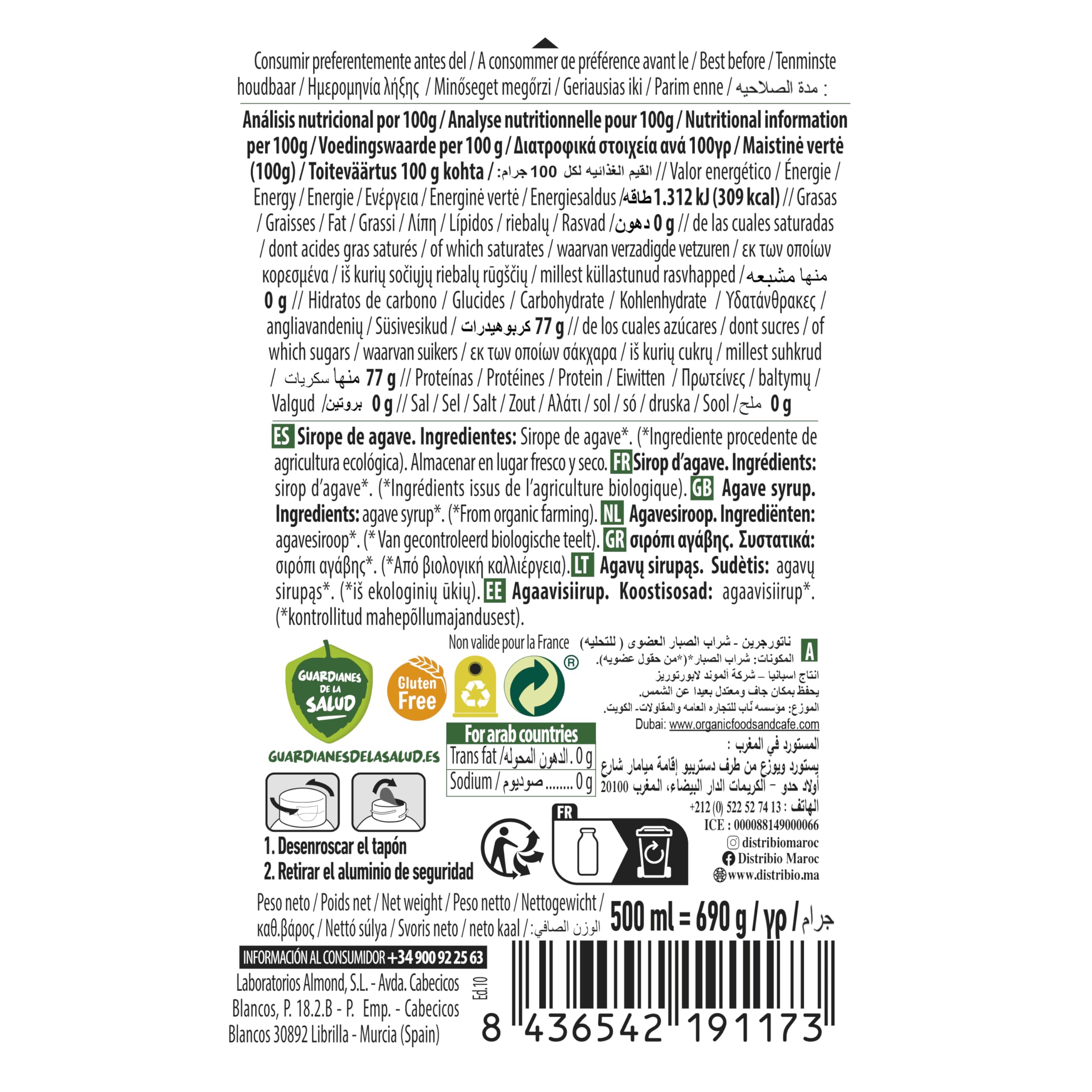 NaturGreen Sirope Agave Crudo Bio 500 ml