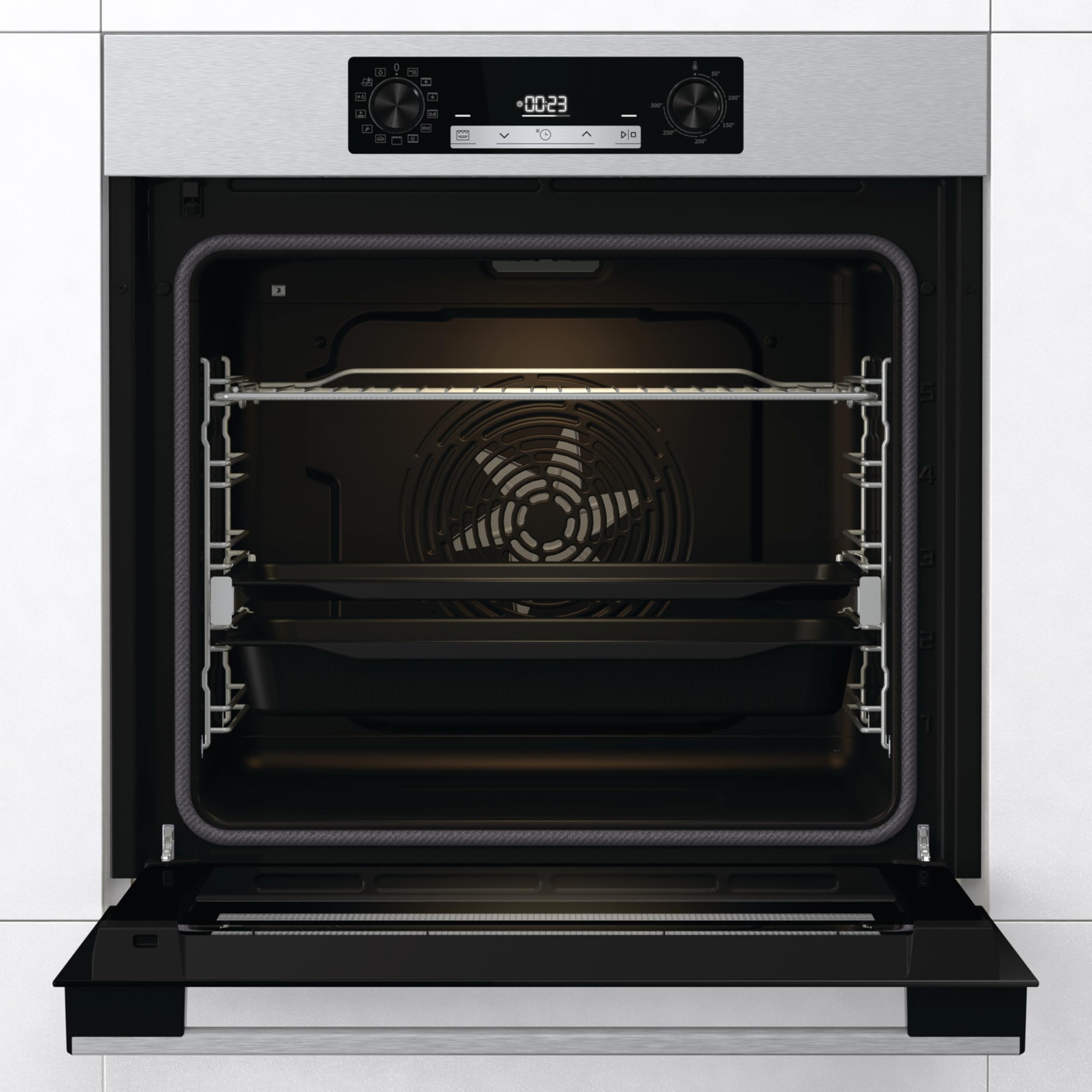 Hisense BSA65226AX Horno Multifunción con Vapor + Función Freidora de Aire sin Aceite, Gran Capacidad 77L,Cocción Simultanea 5 Niveles, ventilador XXL, Pizza mode 300º, Puertas removibles Inox