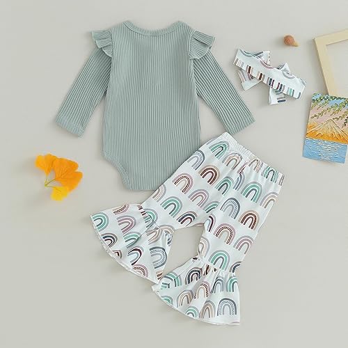 Miniatura 2 de Ropa de otoño e invierno para bebé recién nacida, mameluco con volantes, pantalones acampanados, diadema y pantalones acampanados, conjunto de