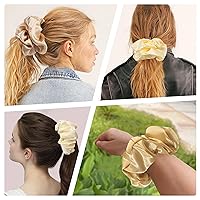 Vista 7 de Ivyu Coleteros para cabello de mujer, bandas de satén para el cabello, 4 piezas, coleteros grandes para cabello grueso y rizado, soportes