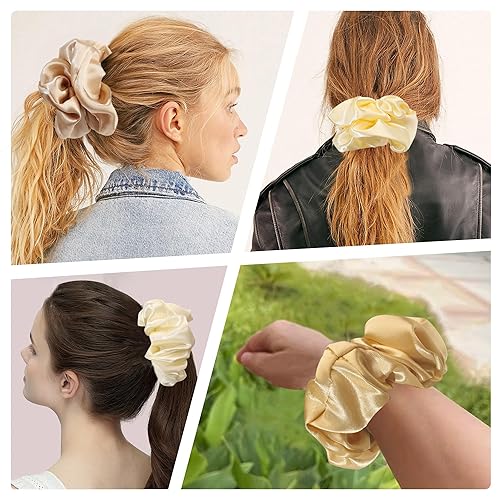 Miniatura 7 de Ivyu Coleteros para cabello de mujer, bandas de satén para el cabello, 4 piezas, coleteros grandes para cabello grueso y rizado, soportes para