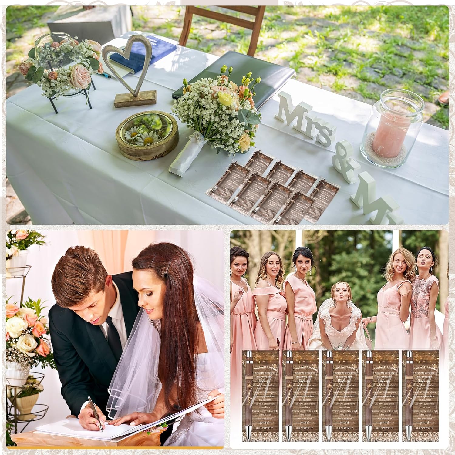 Cholemy 90 Sets Wedding Favors for Guests Happily Ever After Bamboo Ballpoint Pens with Thank You Cards Organza Bag Bulk Rustic Bridal Shower Thank You Gifts for Wedding Party