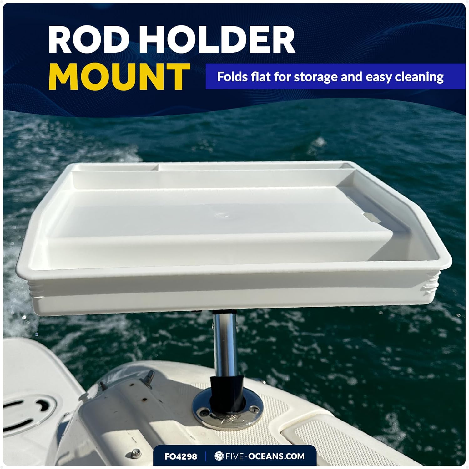 Five Oceans Boat Cutting Board, 17"x14"- Deluxe Bait Cutting Table with Rod Holder Mount, Knife & Pliers Holder, 3 Deep Trays & Draining Hole - 1-Year Warranty - FO4298