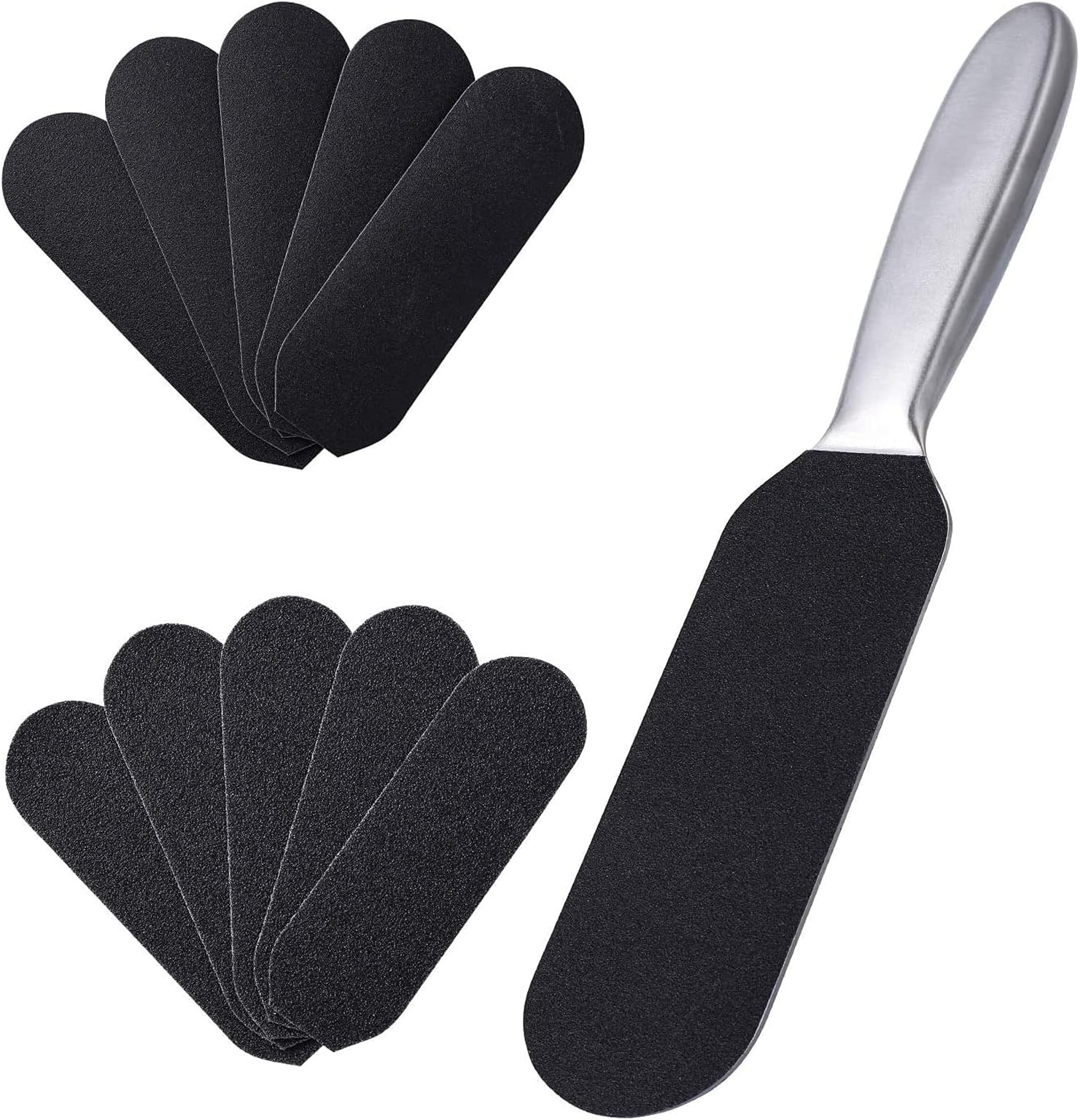 Professional Pedicure Foot File, DOXUNGO Stainless Steel Feet Scrubber with Ten Free Refill Grits Double-Sided Replacement Pads Easy Foot Scrubber Pedicure Salon (01)