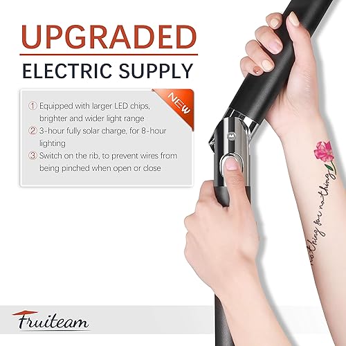 Miniatura 6 de FRUITEAM - Sombrilla de 7.5 pies con luz LED solar para patio exterior o piscina, sombrilla resistente para mesa al aire libre, con varillas