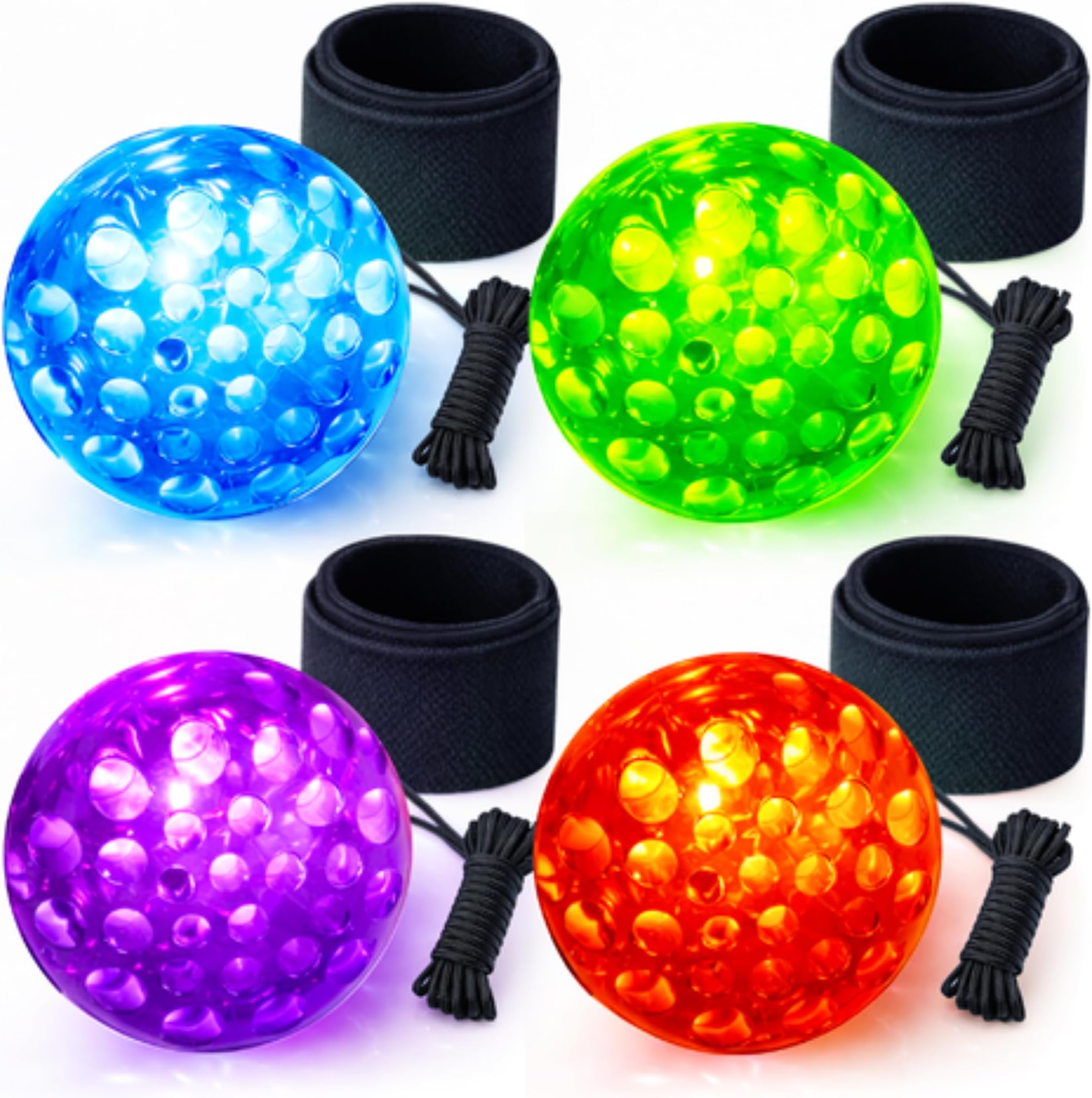 ArtCreativity LED Orbit Wrist Balls – Set of 4 Light Up Toys with Elastic Strings – Fun Outdoor Glow Ball Game, Great for Birthday Goodie Bags, Classroom Rewards, Backyard Play for Kids Ages 3+