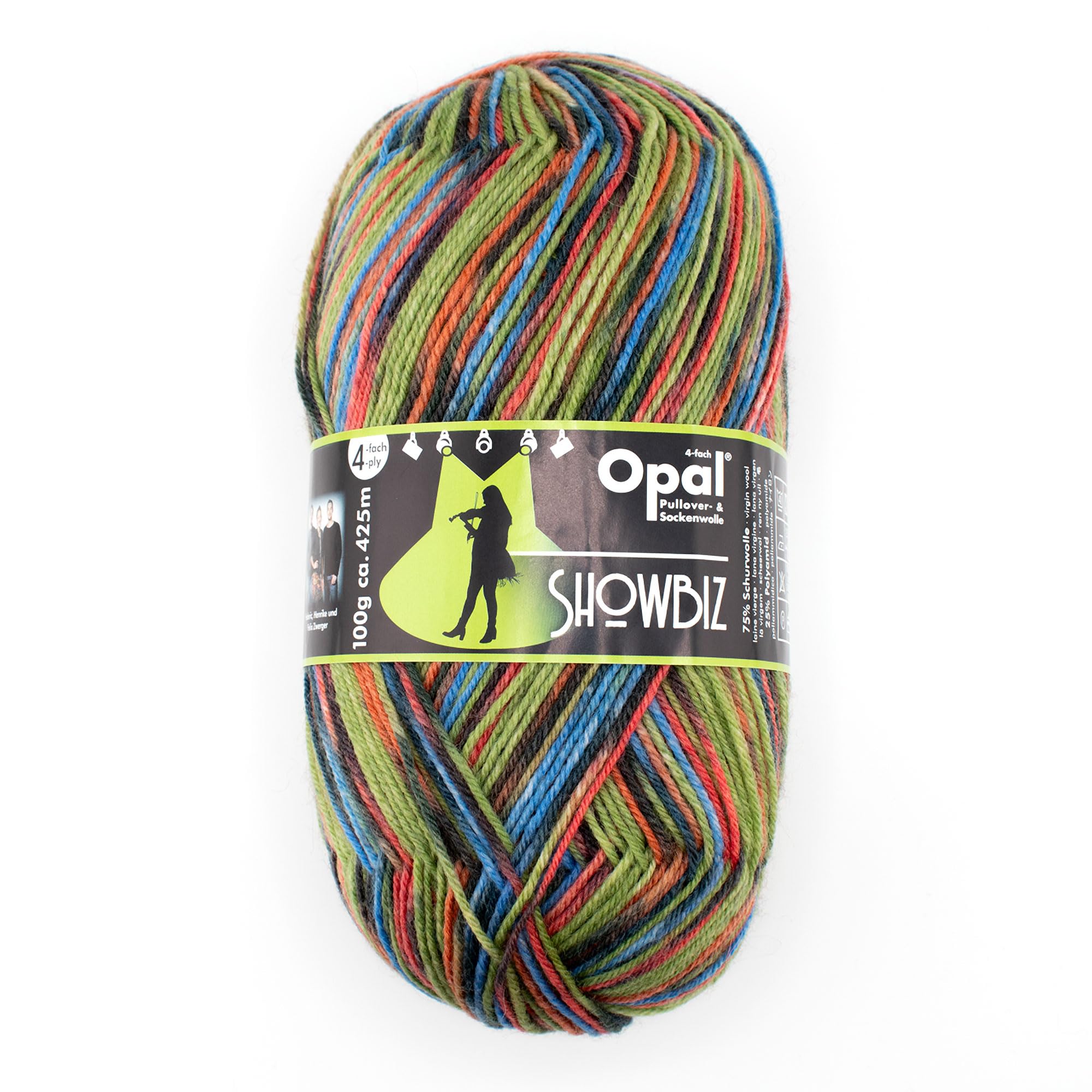 Opal Showbiz (425m) 4-Ply Yarn - Wool-Blend, for Knitting Warm Socks with a Unique Colour Patterns, 11397, 1 x 100g