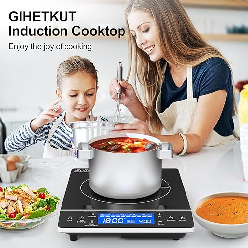 Miniatura 2 de GIHETKUT Placa de inducción con quemador único, quemador de inducción de 1800 W 110 V, estufa eléctrica portátil, estufa eléctrica con preajuste de