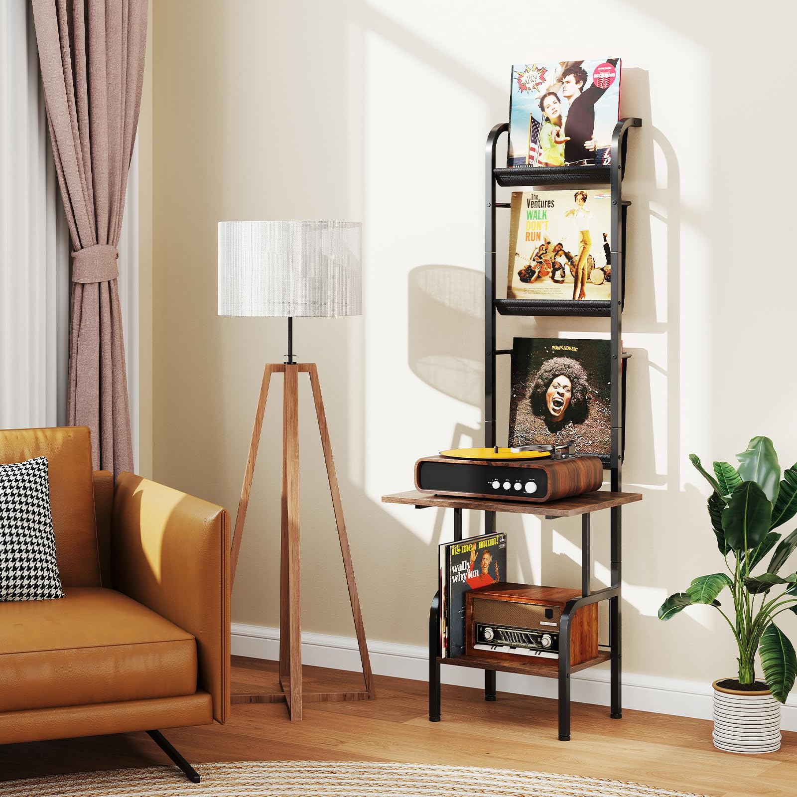 COSTWAY 5-stöckiger Plattenspielerständer mit Vinyl-Ausstellungsregal, Schallplattenständer Plattenhalter, Vinyl-Schallplatten Plattenspieler Regal für Alben CDs 50 x 51 x 145 cm (Kaffee)